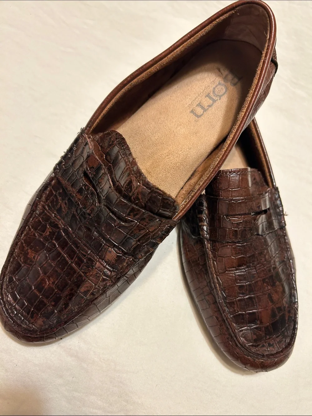 Born Men’s Dark Brown Croc-Embossed Leather Slip-On Loafers